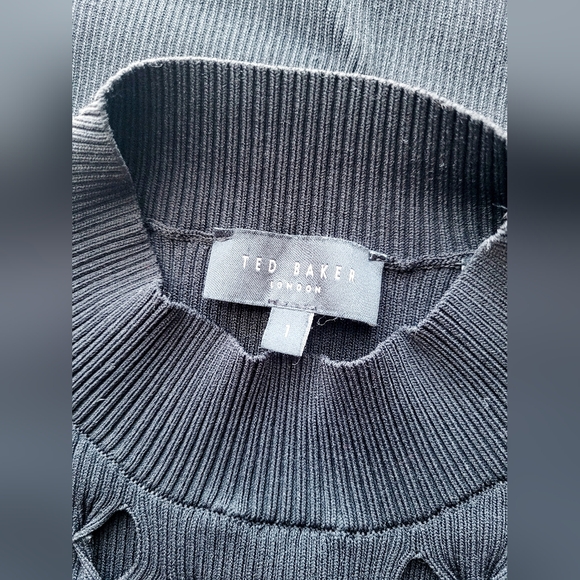 Ted Baker Emiiaa Engineered CutOut Bow Rib Sweater Short Sleeve Black Ted1/XS/4 - Picture 2 of 16